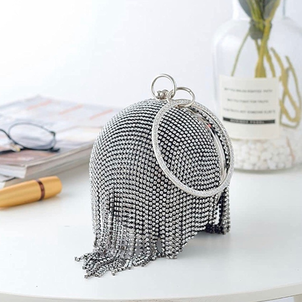 Round rhinestone purse